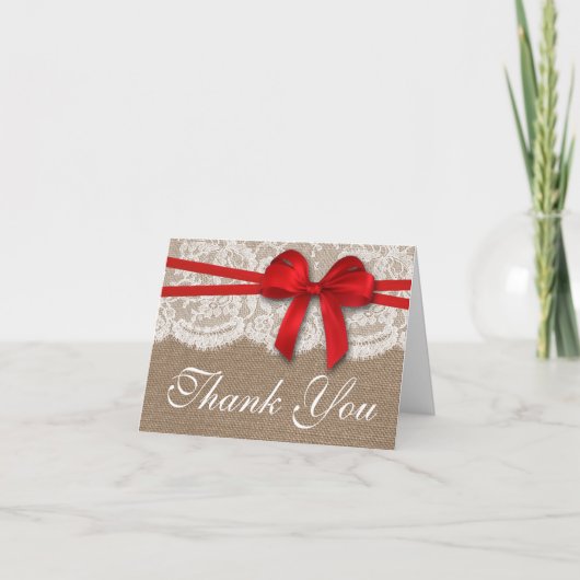 Die Rustic Red Bow Hochzeitskollektion Dankeskarte (Vorderseite)
