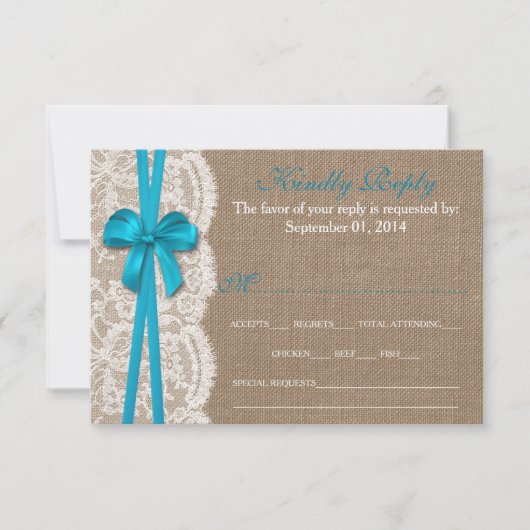 Die Rustikal Blue Bow Wedding Collection RSVP Card (Vorderseite)