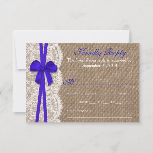 Die Rustikal Blue Bow Wedding Collection RSVP Card (Vorderseite)