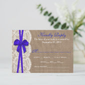 Die Rustikal Blue Bow Wedding Collection RSVP Card Karte (Stehend Vorderseite)