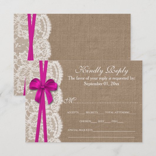 Die Rustikal Pink Bow Wedding Collection RSVP Card (Vorne/Hinten)
