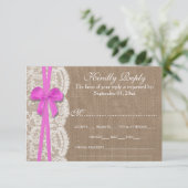 Die Rustikal Pink Bow Wedding Collection RSVP Card (Stehend Vorderseite)