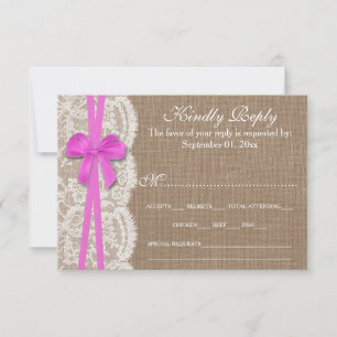 Die Rustikal Pink Bow Wedding Collection RSVP Card