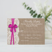 Die Rustikal Pink Bow Wedding Collection RSVP Card Karte (Stehend Vorderseite)