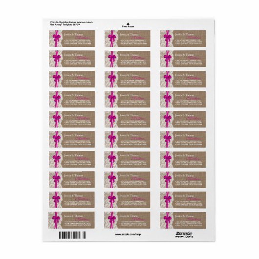 Die rustikal rosa Bow Wedding Collection Labels (Vorne)