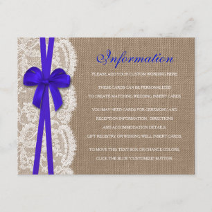 Die rustikale Blue Bow Wedding Collection - Detail Begleitkarte