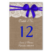 Die rustikale Blue Bow Wedding Collection Tischnummer (Rückseite)