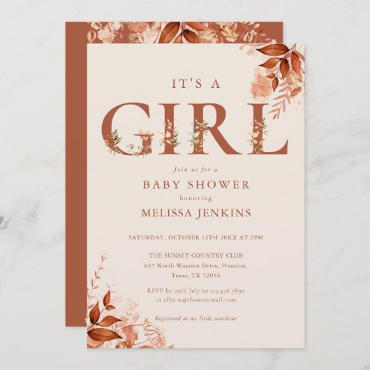 Die rustikale Blumenbehängung des Mädchens Einladung (Vorne/Hinten)