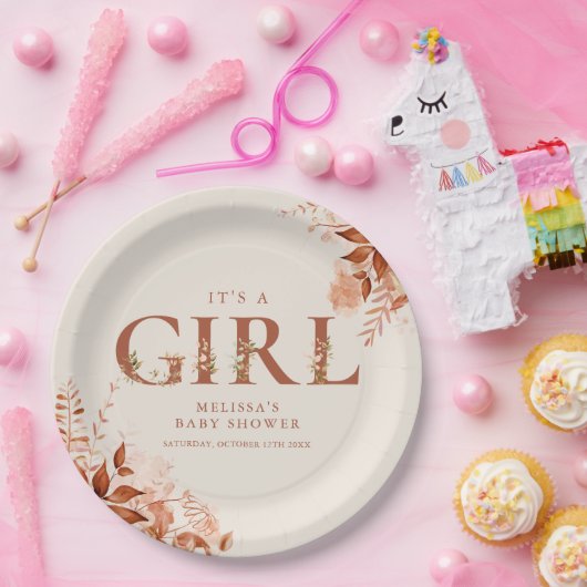 Die rustikale Blumengeschirrdusche des Mädchens Pappteller (Party)