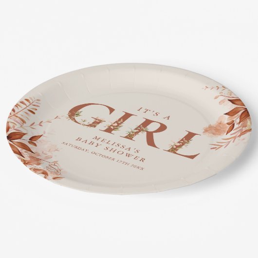 Die rustikale Blumengeschirrdusche des Mädchens Pappteller (Schrägansicht)