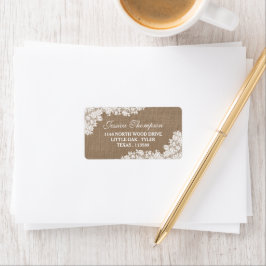 Die rustikale Burlap- und Vintage White Lace-Kolle Adressaufkleber