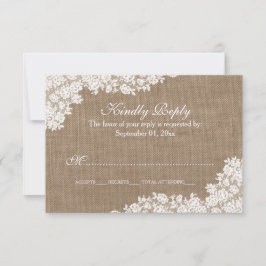 Die rustikale Burlap- und Vintage White Lace-Kolle RSVP Karte
