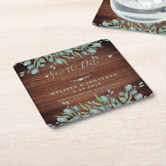 Die rustikale Eukalyptus-Hochzeit rettet das Datum Rechteckiger Pappuntersetzer (angewinkelt)