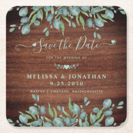 Die rustikale Eukalyptus-Hochzeit rettet das Datum Rechteckiger Pappuntersetzer