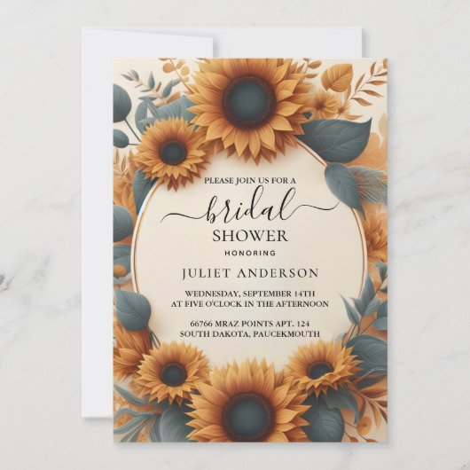 Die rustikale Gartengrüne Sonnenblumen Brautparty Einladung (Vorderseite)
