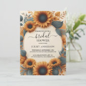 Die rustikale Gartengrüne Sonnenblumen Brautparty Einladung (Stehend Vorderseite)