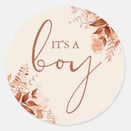 Die Rustikale Herbst-Babydusche ist ein Junge Runder Aufkleber