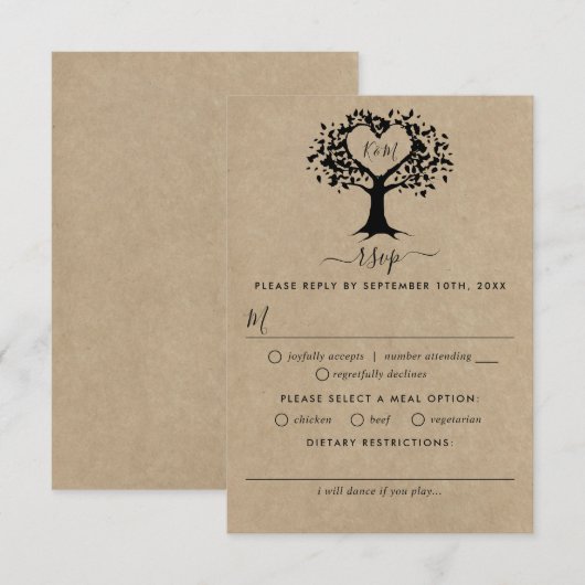 Die rustikale Herzenssammlung RSVP Karte (Vorne/Hinten)