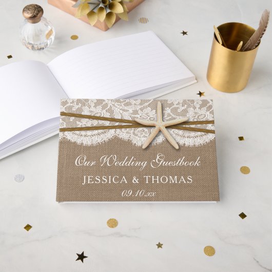 Die rustikale Hochzeitskollektion am Strand von St Gästebuch (Vorderseite Offen)