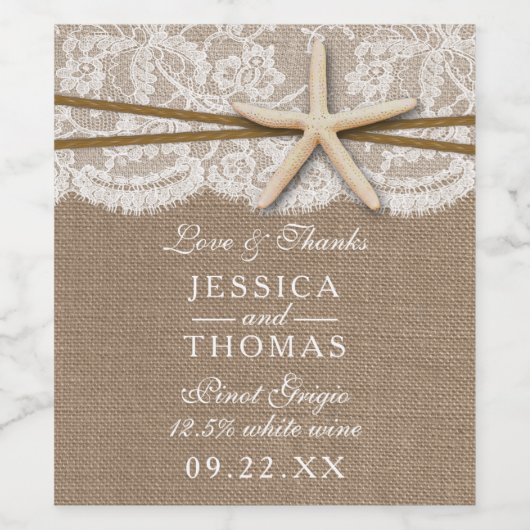 Die rustikale Hochzeitskollektion am Strand von St Weinetikett (Einzelnes Label)