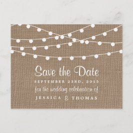 Die rustikale Hochzeitskollektion der Burlap-Licht Ankündigungspostkarte