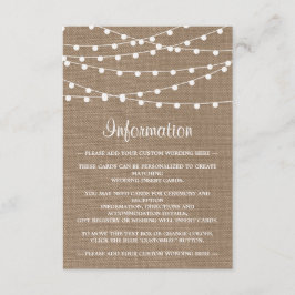 Die rustikale Hochzeitskollektion der Burlap-Licht Begleitkarte