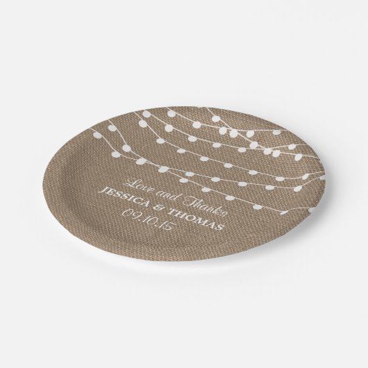 Die rustikale Hochzeitskollektion der Burlap-Licht Pappteller (Schrägansicht)