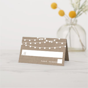 Die rustikale Hochzeitskollektion der Burlap-Licht Platzkarte