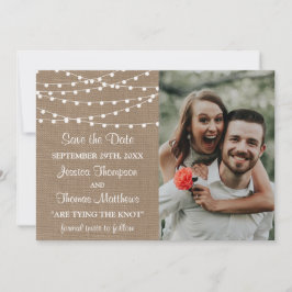 Die rustikale Hochzeitskollektion der Burlap-Licht Save The Date