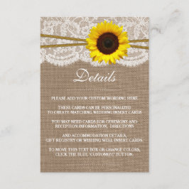 Die rustikale Hochzeitskollektion der Sonnenblumen Begleitkarte