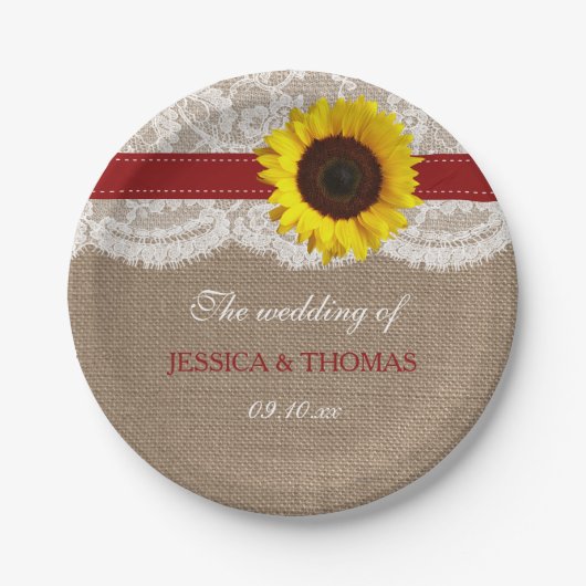 Die rustikale Hochzeitskollektion der Sonnenblumen Pappteller (Vorderseite)