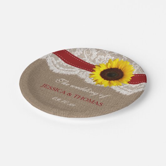 Die rustikale Hochzeitskollektion der Sonnenblumen Pappteller (Schrägansicht)