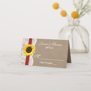 Die rustikale Hochzeitskollektion der Sonnenblumen Platzkarte