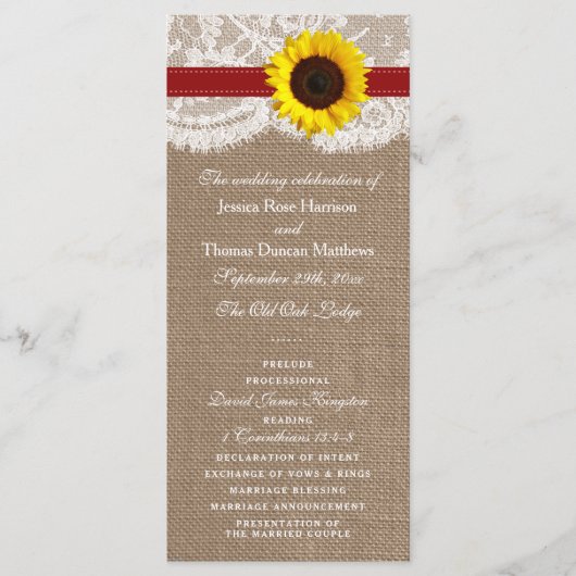 Die rustikale Hochzeitskollektion der Sonnenblumen Programm (Vorderseite)