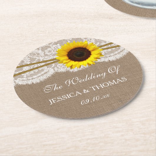 Die rustikale Hochzeitskollektion der Sonnenblumen Runder Pappuntersetzer (Angewinkelt)