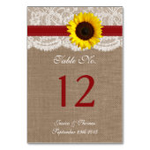 Die rustikale Hochzeitskollektion der Sonnenblumen Tischnummer (Vorderseite)