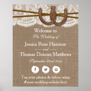 Die rustikale Hochzeitskollektion Horseshoe begrüß Poster