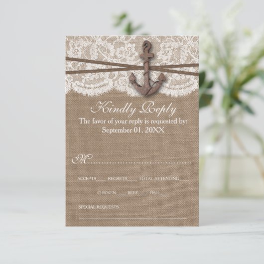 Die rustikale Hochzeitskollektion mit dem Anker RSVP Karte (Stehend Vorderseite)