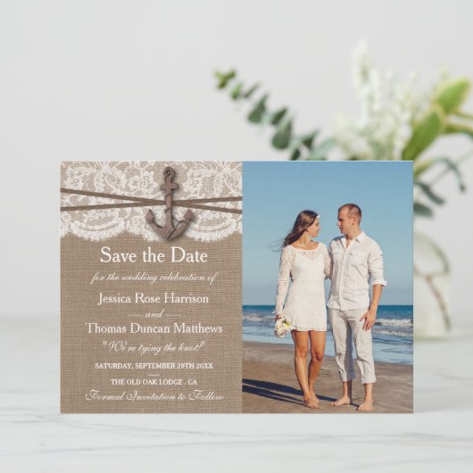 Die rustikale Hochzeitskollektion mit dem Anker Save The Date (Stehend Vorderseite)