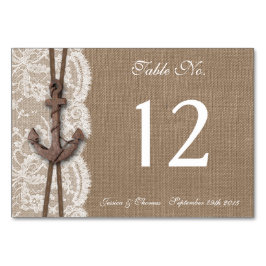 Die rustikale Hochzeitskollektion mit dem Anker Tischnummer