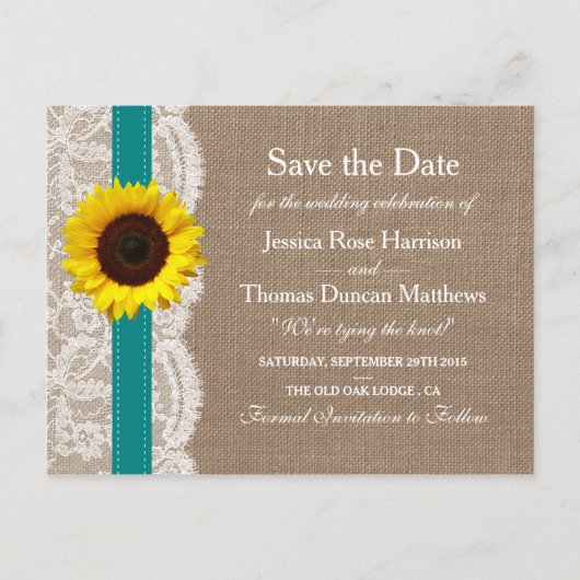 Die rustikale Hochzeitssammlung für Sonnenblumen - Ankündigungspostkarte (Vorderseite)