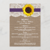 Die rustikale Hochzeitssammlung für Sonnenblumen - Menükarte (Vorderseite)