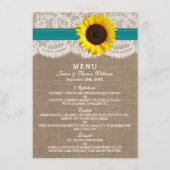 Die rustikale Hochzeitssammlung für Sonnenblumen - Menükarte (Vorderseite)