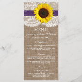 Die rustikale Hochzeitssammlung für Sonnenblumen - Menükarte (Vorderseite)