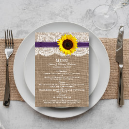 Die rustikale Hochzeitssammlung für Sonnenblumen - Menükarte