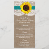 Die rustikale Hochzeitssammlung für Sonnenblumen - Menükarte (Vorderseite)