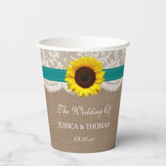 Die rustikale Hochzeitssammlung für Sonnenblumen - Pappbecher (Rückseite)