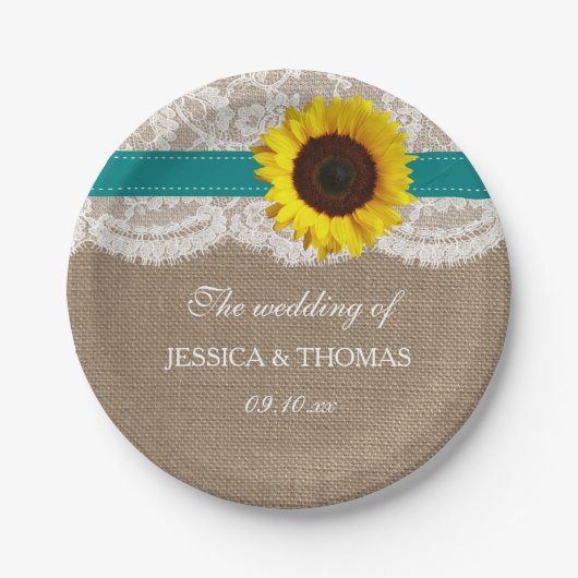 Die rustikale Hochzeitssammlung für Sonnenblumen - Pappteller (Vorderseite)
