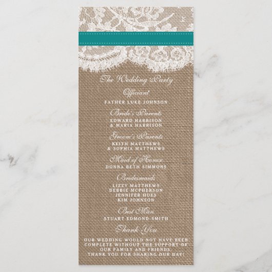 Die rustikale Hochzeitssammlung für Sonnenblumen - Programm (Rückseite)