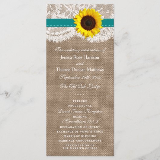 Die rustikale Hochzeitssammlung für Sonnenblumen - Programm (Vorderseite)